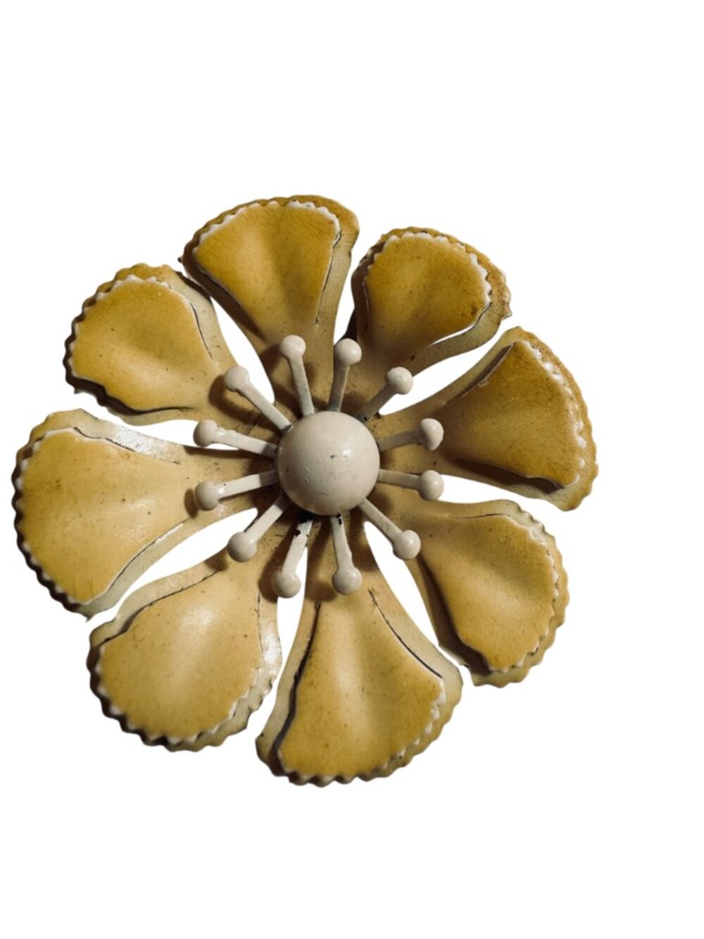 Vintage Floral Enamel Brooch Butter Yellow Layered 2" Flower Power Hippie Retro - Picture 4 of 6